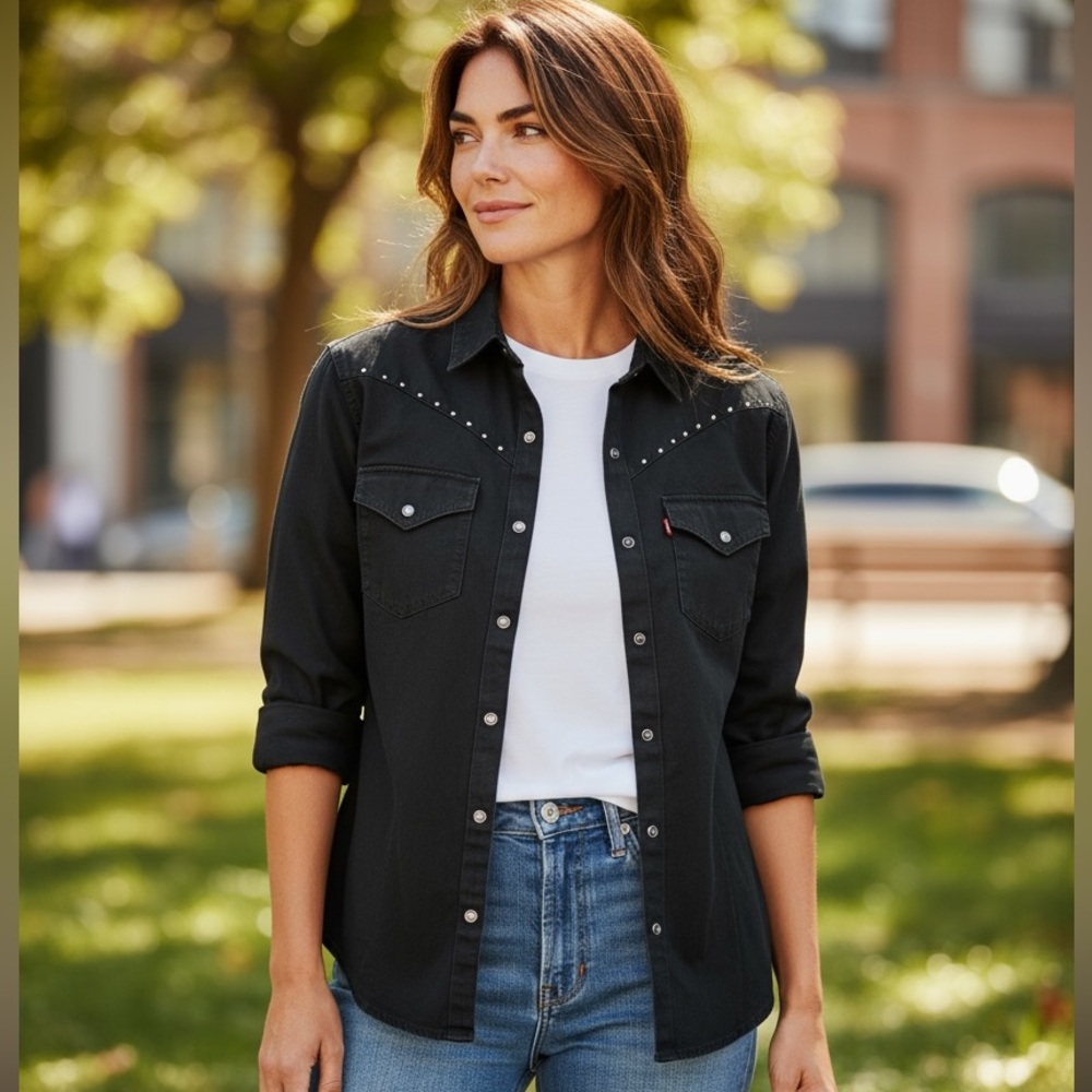 Levi’s Black Snap Button Down Western Studded Lon… - image 3